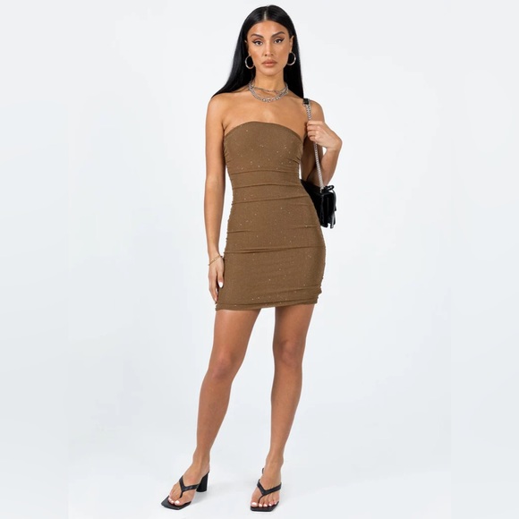 Princess Polly JOSELYN STRAPLESS MINI DRESS BROWN NWT - Picture 3 of 5